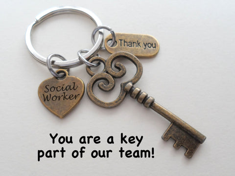 Social Worker Gift Keychain with Bronze Key and Thank You Charm, Community Advocate Gift, Appreciation Gift by Jewelry Everyday