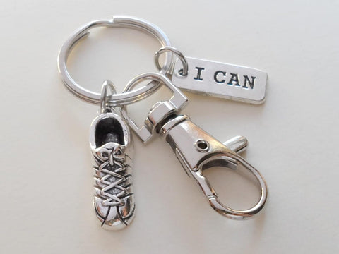 Track or Cross Country Runner Keychain with Running Shoe Charm, I Can, and Swivel Clasp, Fitness Encouragement Keychain by Jewelry Everyday