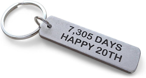 20 Year Anniversary Gift - Aluminum Keychain Engraved with "7,305 Days, Happy 20th" by Jewelry Everyday