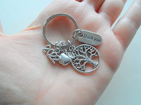 Small Tree Keychain with Thank You Charm & Apple Charm Keychain, Teacher Appreciation Keychain - Thanks for Helping Me Grow by Jewelry Everyday