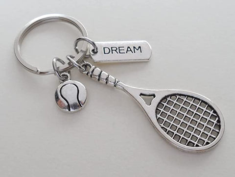 Tennis Keychain with Tennis Ball Charm & Dream Tag Charm, Tennis Player or Teacher Keychain by Jewelry Everyday