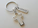 Custom Cross Charm Keychain with Saying Tag Charm & Personalized Initial Charm, Religious Christian Keychain