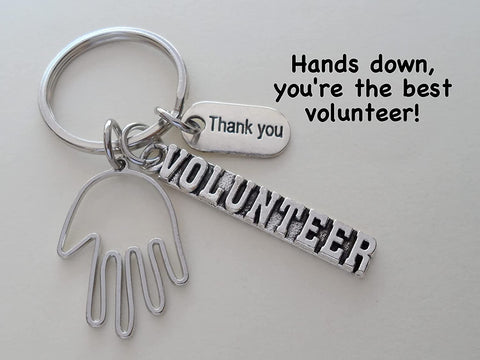 Volunteer Charm Keychain with Hand Charm, Volunteer Charm, and Thank You Charm, Volunteer Appreciation Keychain by Jewelry Everyday