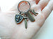 Custom Small Bronze Sword, Shield & Fearless Charm Keychain with Letter Charm; Knight, Warrior, Fantasy Keychain