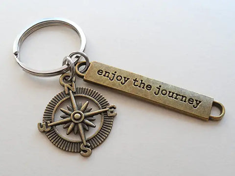 Bronze Enjoy the Journey Compass Charm Keychain - Graduation Keychain, Encouragement Keychain by Jewelry Everyday