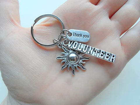 Volunteer Keychain with Sun & Thank You Charm, Volunteer Appreciation - Thanks for Helping Our Students Shine by Jewelry Everyday