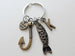 Custom Bronze Hook & Fish Charm Keychain with Letter Charm