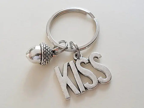 Acorn Keychain with Kiss Word Charm - Peter Pan's Kiss by Jewelry Everyday