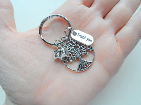 Tree Keychain Gift, Thank You & Book Charm - Thanks for Helping Our Students Grow, School Staff & Volunteers Keychain by Jewelry Everyday