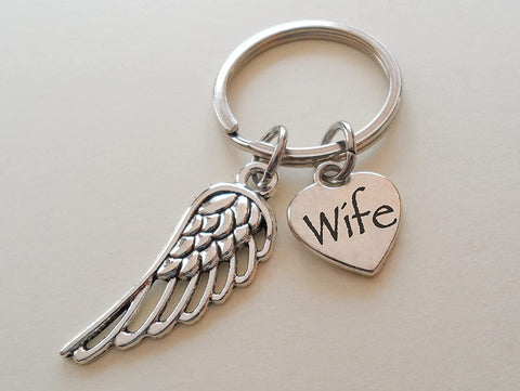 Wife Memorial Keychain, Wing Charm and Wife Heart Charm; My Guardian Angel Keychain by Jewelry Everyday