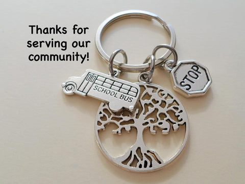 School Bus Driver Appreciation Keychain with School Bus Charm & Stop Sign Charm, Thank You Keychain
