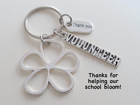 Volunteer Charm Keychain with Flower Outline Charm, Volunteer Charm, and Thank You Charm, Volunteer Appreciation Keychain by Jewelry Everyday