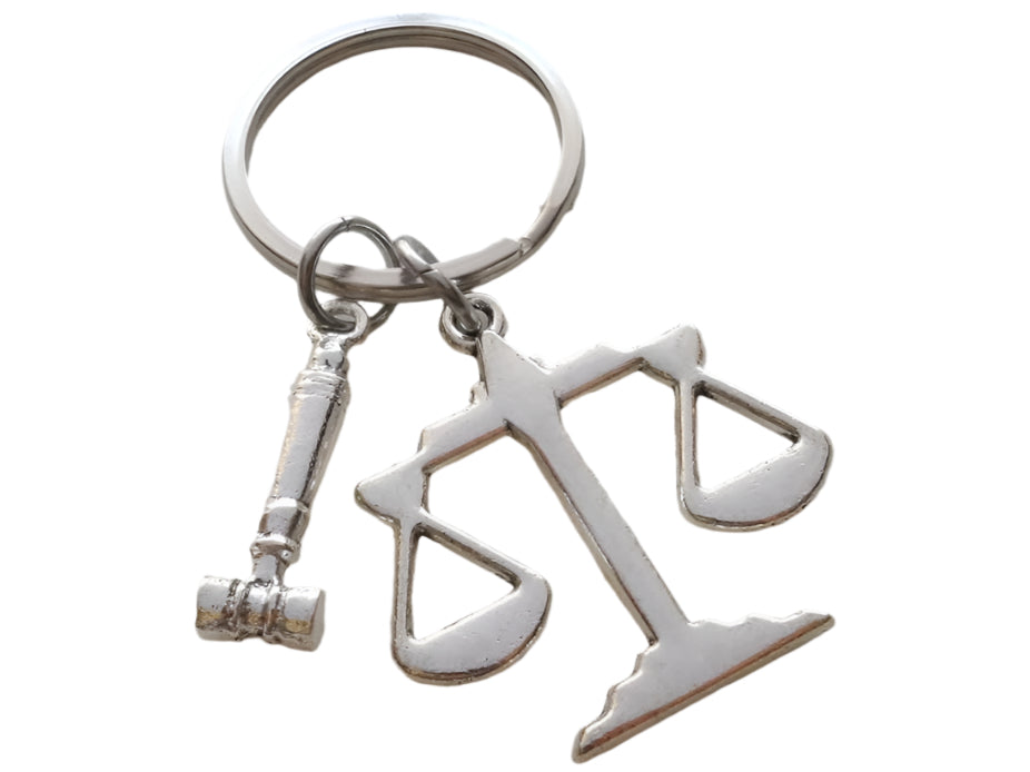 Law Scales Charm Keychain with Gavel Charm, Paralegal Charm Keychain