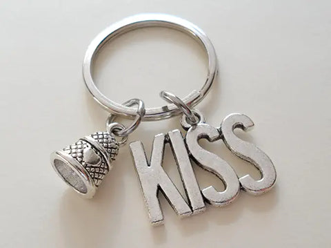 Thimble Keychain with Kiss Word Charm - Peter Pan's Kiss by Jewelry Everyday