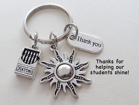 Sun Keychain with Crayons & Thank You Tag, Teacher or School Volunteer Appreciation - Thanks for Helping Our Students Shine by Jewelry Everyday