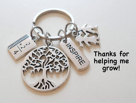 Tree Keychain with Math Sheet Charm, Kids & Inspire Tag Charm, Teacher Appreciation - Thanks for Helping Me Grow by Jewelry Everyday