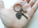 Custom Small Bronze Sword & Shield Keychain with Letter Charm; Knight, Warrior, Fantasy Keychain