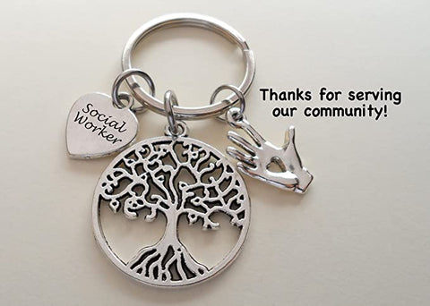 Social Worker Gift Keychain with Tree and Hand Charm, Community Advocate Gift, Thank you Gift by Jewelry Everyday