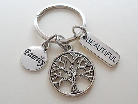Small Tree Charm Keychain with Family Circle Charm & Beautiful Tag Charm, Family Reunion Keychain by Jewelry Everyday