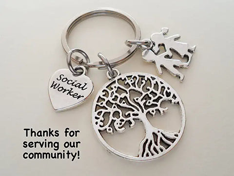 Social Worker Gift Keychain with Tree and Children Charm, Community Advocate Gift, Thank you Gift by Jewelry Everyday