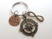 Custom Bronze Compass & Globe Charm Keychain with Personalized Tag for Couples or Best Friends Initials, Anniversary Keychain