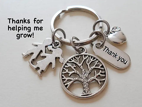 Small Tree Keychain with Apple, Thank You & Kids Charm, Teacher Appreciation - Thanks for Helping Me Grow by Jewelry Everyday