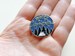 Camping Pin with Pine Trees, Tent, and Blue Night Sky Scene with Saying "Happy Campers"