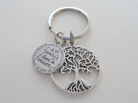 A Family's Love is Forever Saying Disc & Tree Keychain, Family Reunion or Family Gift by Jewelry Everyday