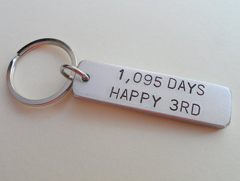3 Year Anniversary Gift - Aluminum Tag Keychain Hand Stamped with "1,095 Days, Happy 3rd" by Jewelry Everyday