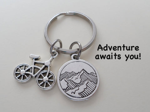 Bike & Mountain Charm Keychain, Biker's Keychain, Graduate Gift, Encouragement Gift Keychain by Jewelry Everyday