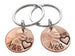 Personalized Set of 2 Penny Keychains Custom Engraved with Heart Around The Year and Selected Font