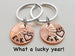 Personalized Set of 2 Penny Keychains Custom Engraved with Heart Around The Year and Selected Font