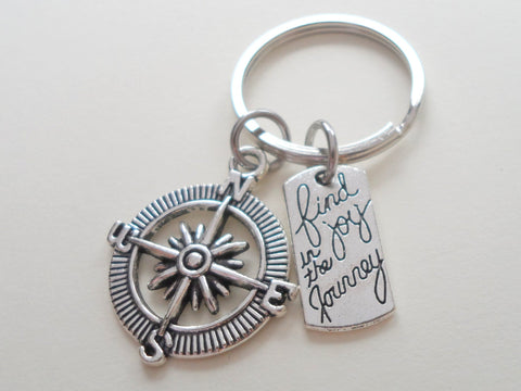 Find Joy in the Journey Open Compass Keychain - Graduation Gift Keychain, Couples Gift Keychain by Jewelry Everyday