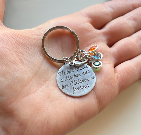 Personalized Mother and Her Children Keychain with Birthstone Charms, Gift for Mom