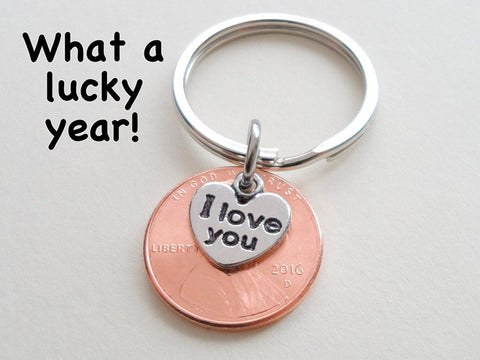 2016 Penny Keychain - 9 Year Anniversary Gift with "I Love You" Heart Charm from JE by Jewelry Everyday