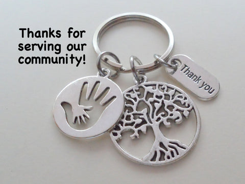 Tree Charm, Hand in Hand Circle Charm, & Thank You Charm Keychain, Volunteer Gift Keychain, Teacher Keychain Gift, Community Advocate Keychain by Jewelry Everyday
