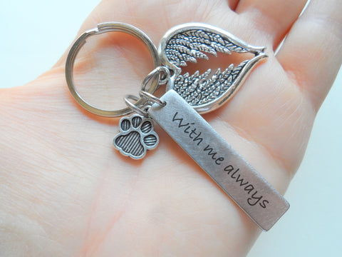 "With Me Always" Engraved Tag Keychain with Paw & Wings Charm, Pet Memorial Keychain by Jewelry Everyday