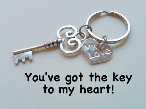 "My Love" Key Charm Keychain - You've Got the Key to My Heart; Couples Keychain by Jewelry Everyday