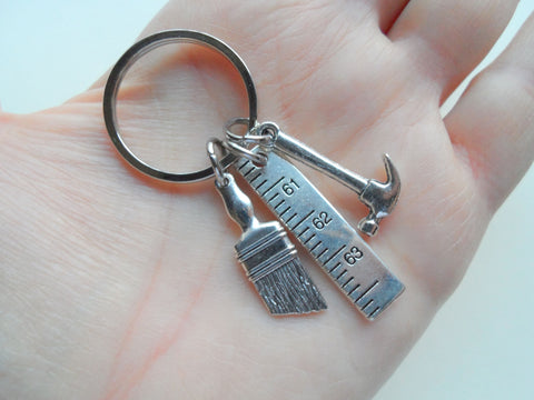 Hammer, Ruler, & Paint Brush Charm Keychain by Jewelry Everyday
