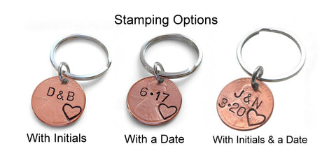 Personalized Penny Keychain Stamped with Heart Around the Year and Option to Add Initials, Includes Forever Tag Charm