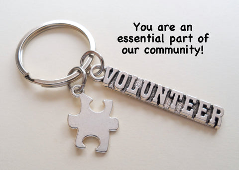 Volunteer Appreciation Gift - "VOLUNTEER" Tag & Puzzle Piece Charm with "You are an essential part of our community" Card by Jewelry Everyday