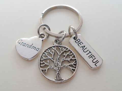Tree Charm Keychain with Grandma Heart & Beautiful Charm, Grandmother's Keychain by Jewelry Everyday