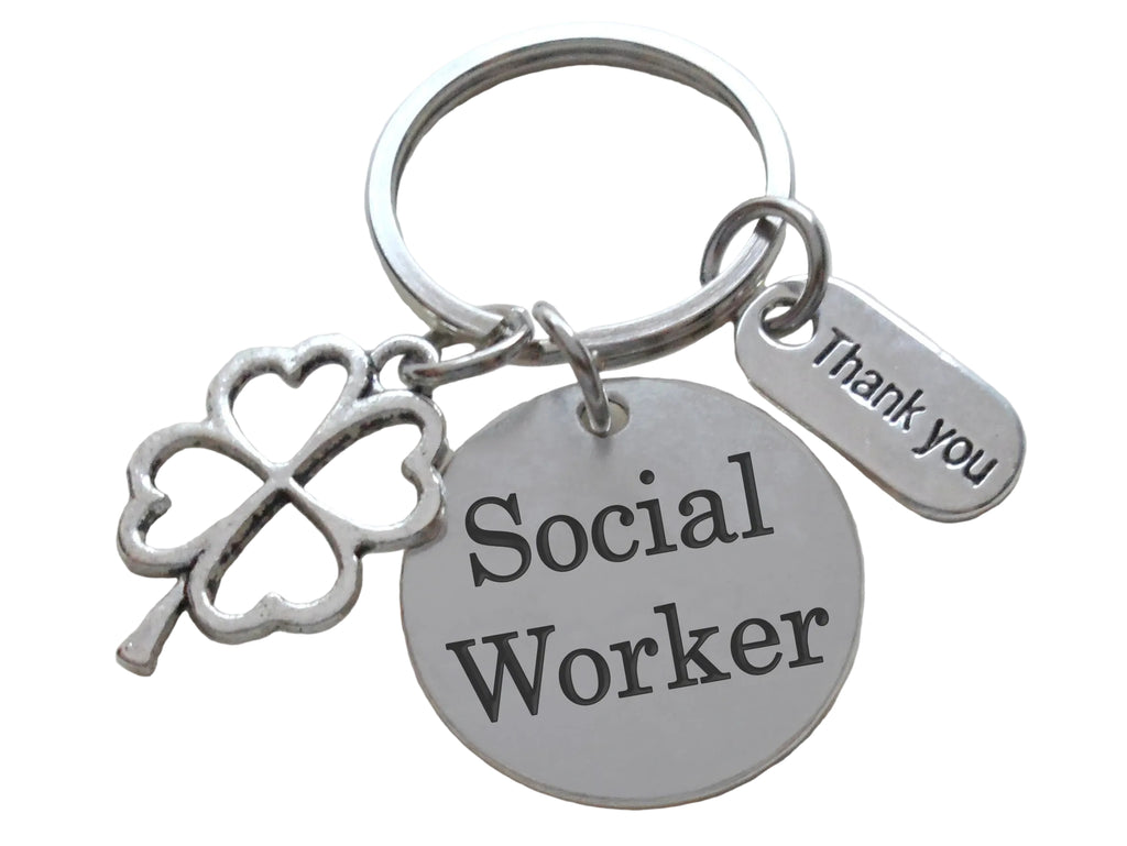 Social Worker Keychain with Clover & Thank You Charm, Community Advocate Keychain