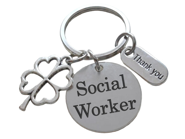 Social Worker Keychain with Clover & Thank You Charm, Community Advocate Keychain