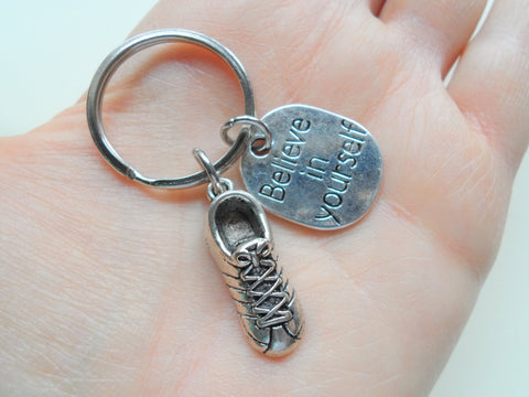 Believe in Yourself and Running Shoe Keychain, Cross Country or Track Runner Encouragement Gift by Jewelry Everyday
