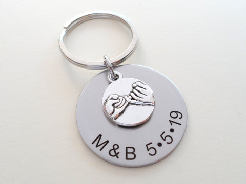 Personalized Pinky Promise Charm Keychain With Engraved Steel Disc Charm; Couple Keychain, Promise Gift by Jewelry Everyday