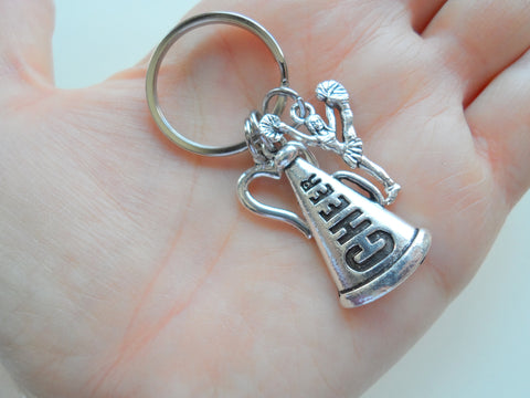 Cheerleader Keychain with Cheer Megaphone and Heart Charm, Gift for Cheerleader or Cheer Coach by Jewelry Everyday