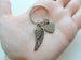 Bronze Wing Charm Keychain with Custom Engraved Pet Name Heart Tag with Paw Prints, Pet Loss Gift, Dog Memorial Keychain by Jewelry Everyday