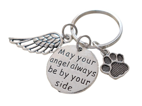 Wing & Paw Charm Keychain with Saying Disc "May Your Angel Always Be By Your Side", Add-on Charm Options by Jewelry Everyday