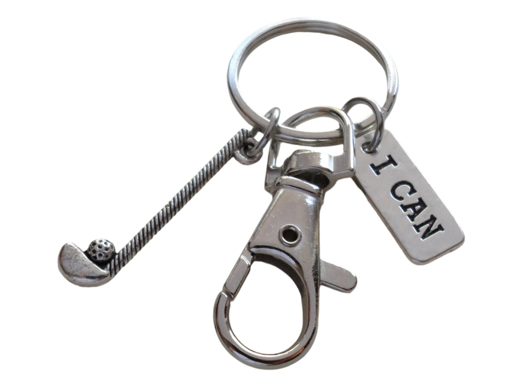 Golf Keychain with Golf Club Charm, I Can Charm, and Swivel Clasp, Golfer or Coach Keychain